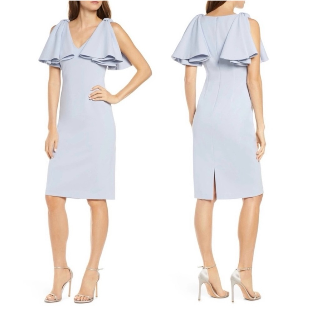 Eliza J periwinkle blue bow shoulder sleeveless sheath dress - size 4